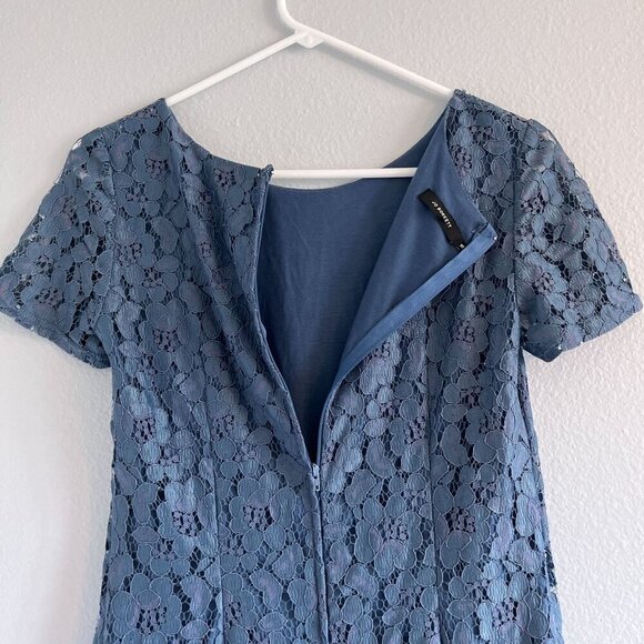 Jo Borkett Lace Short Sleeve Mini Dress Floral Design Fully Lined Blue Size 10 - Picture 9 of 9